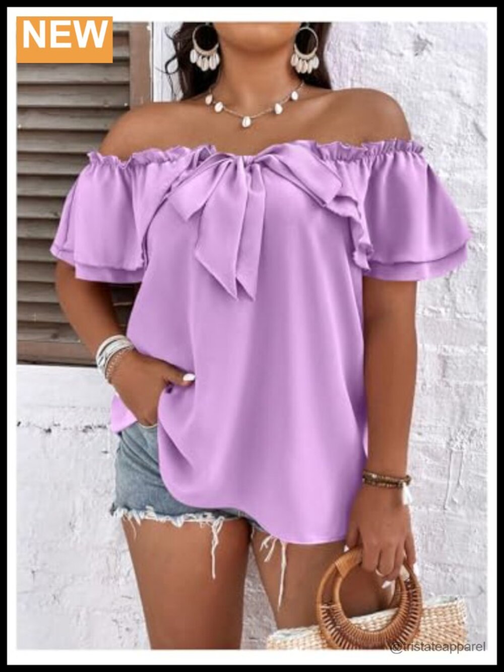 Plus Size Off Shoulder Ruffle Blouse Short Sleeve - Picture 3 of 3